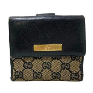 GUCCI GG - Black Beige Jacquard Leather Double-hook Wallet